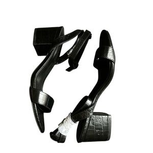 Brand new Black Croc-Embossed Block Heel Sandals